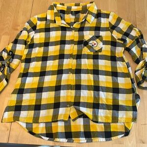 NFL Pittsburgh Steelers Yellow and Black Plaid Button Down Shirt